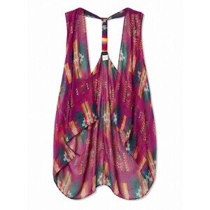 Rampage Kimono Vest Women's One Size Pink Aztec Southwestern Sheer Boho